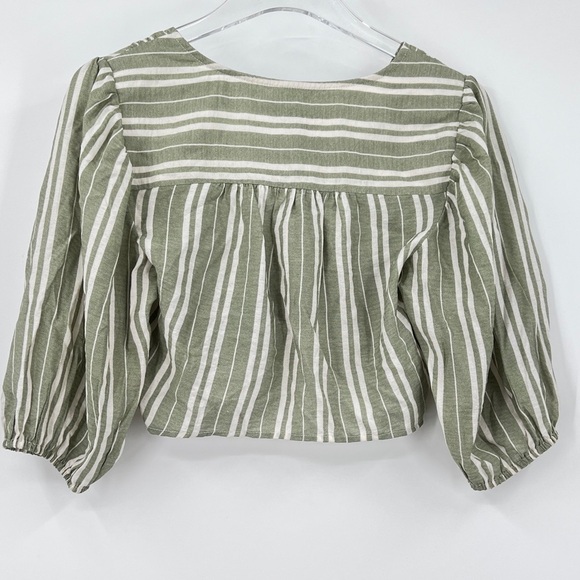 BCBGENERATION MAGDA TIE-FRONT STRIPED CROP TOP OLIVE/IVORY STRIPPED SIZE SMALL - Picture 5 of 11